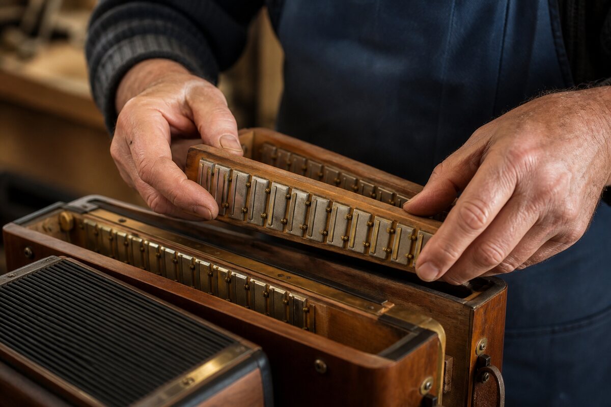 Learning & Technique: original editorial photograph with an Italian accordion