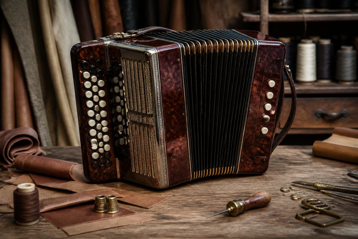 Family, leisure and style at an alternative wedding: original editorial photograph for the Italian accordion reference