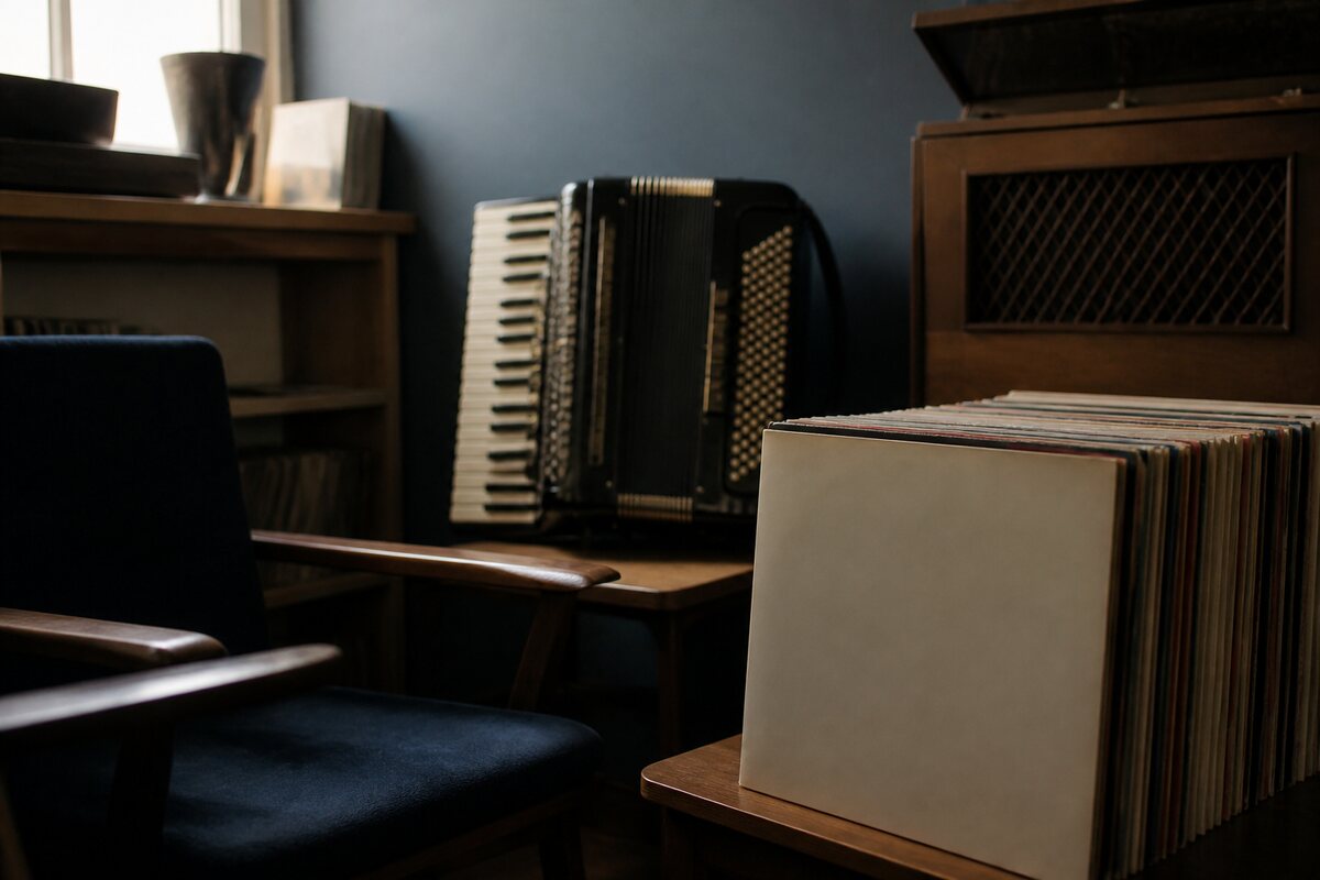 Artists and listening paths: original editorial photograph with an Italian accordion